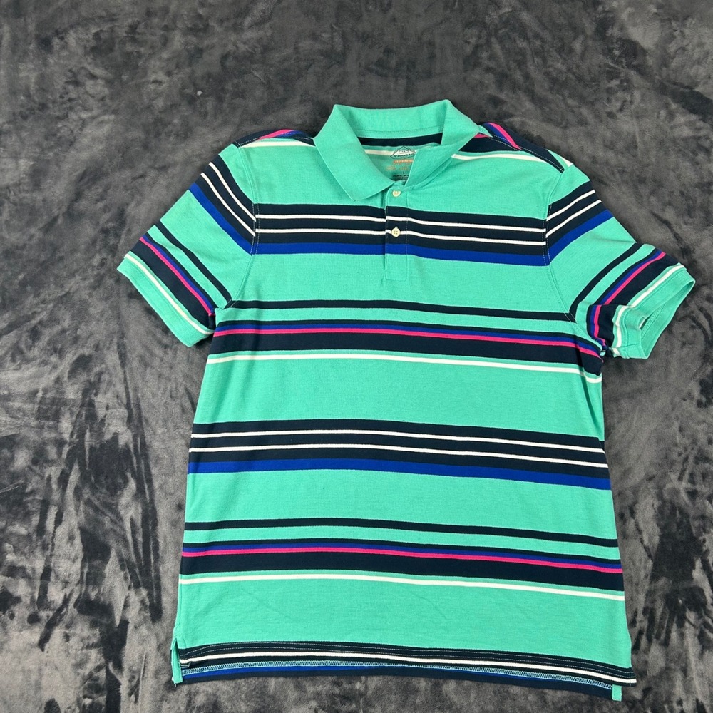 St. John's Bay Polo Shirt Mens L Teal Striped Performance Short Sleeve